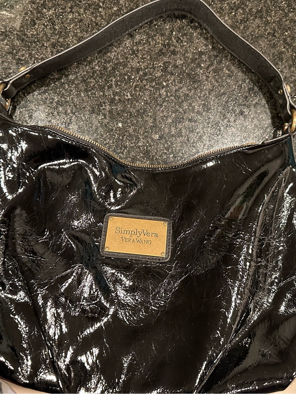 Simply Vera Vera Wang Black Patent Hobo Bag